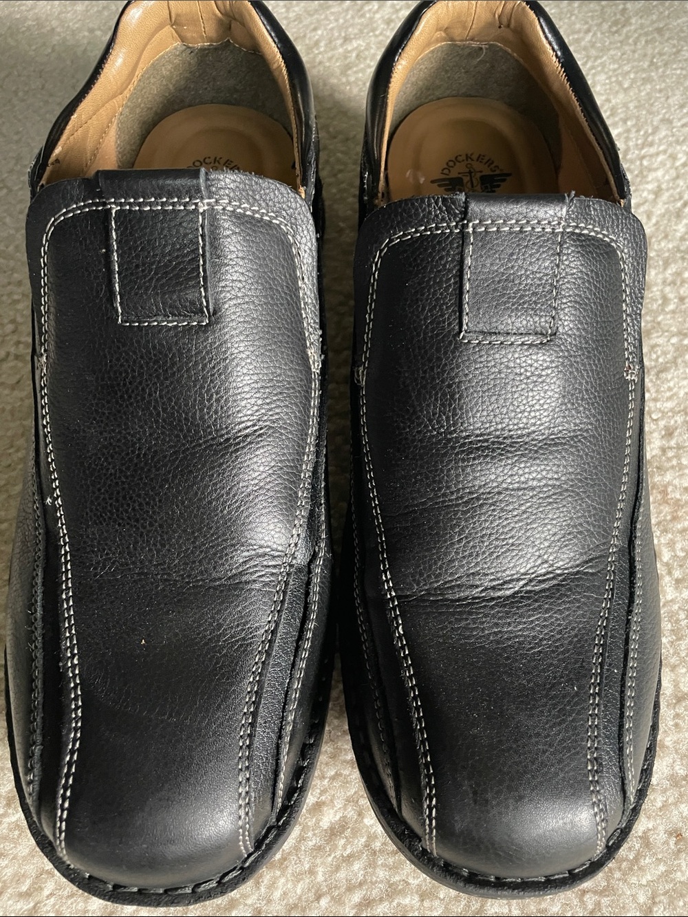 Dockers Black Slip-On‎ Leather Loafers with Contrast Stitching Mens Size 12 W